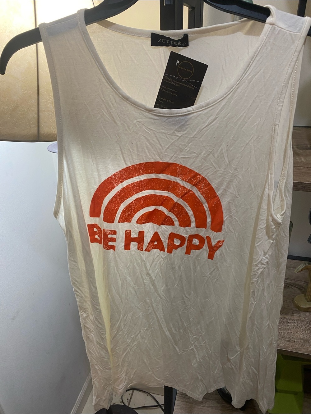 Zutter Be Happy Graphic Tank - Cream with Orange Print